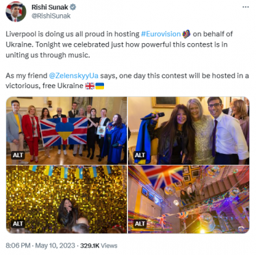 Rishi Sunak tweets about Eurovision in Liverpool